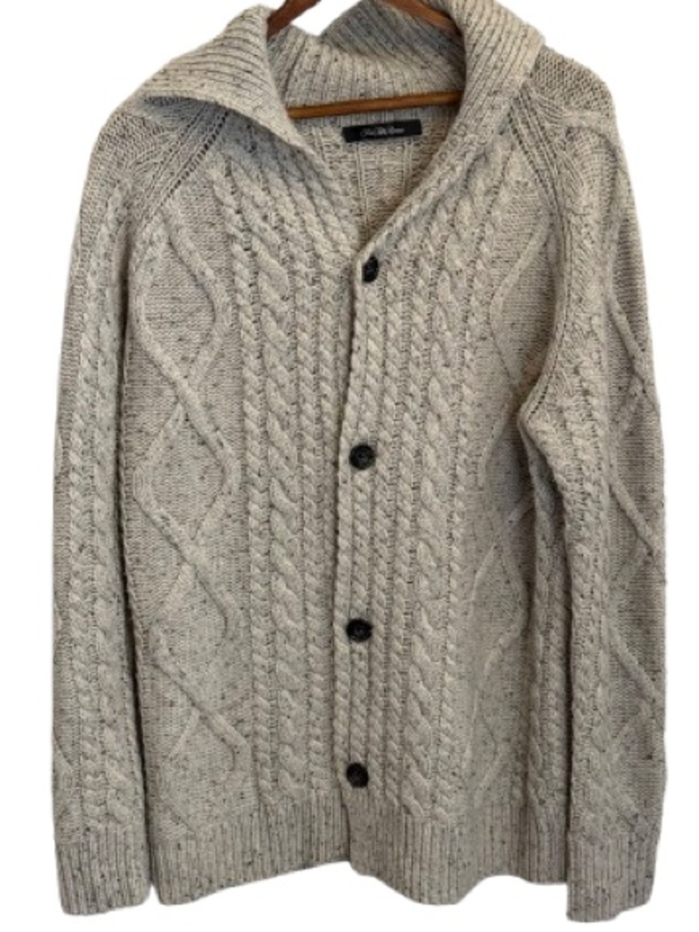 Saks Fifth Avenue Cable Knit Shawl Collar Cardigan Wool Cashmere Sweater M - Picture 2 of 9